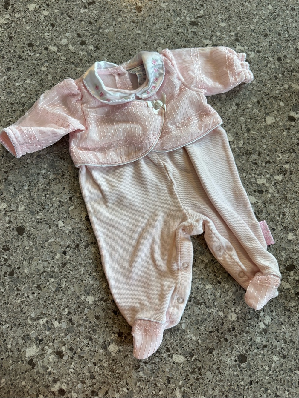 Vintage Baby Grand Pink Floral Embroidered Footed Romper 0-3M